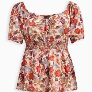 Torrid Georgette Eyelet Smocked Waist Puff Sleeve Top Plus Size 1